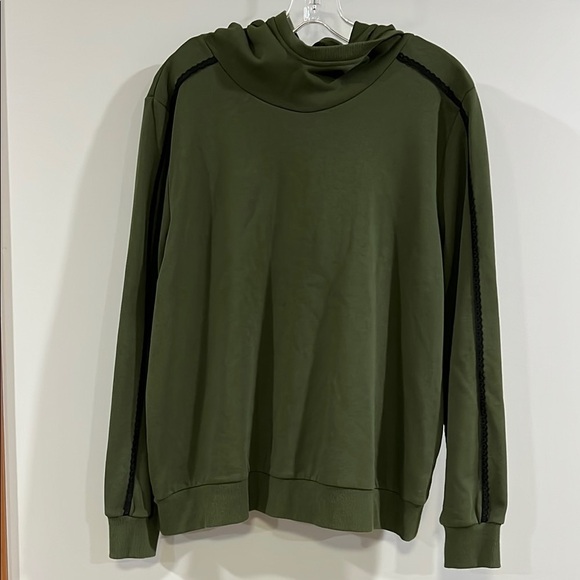 Jason Wu - L, Green Hoodie Sweatshirt, w/ black lace piping - Picture 1 of 8